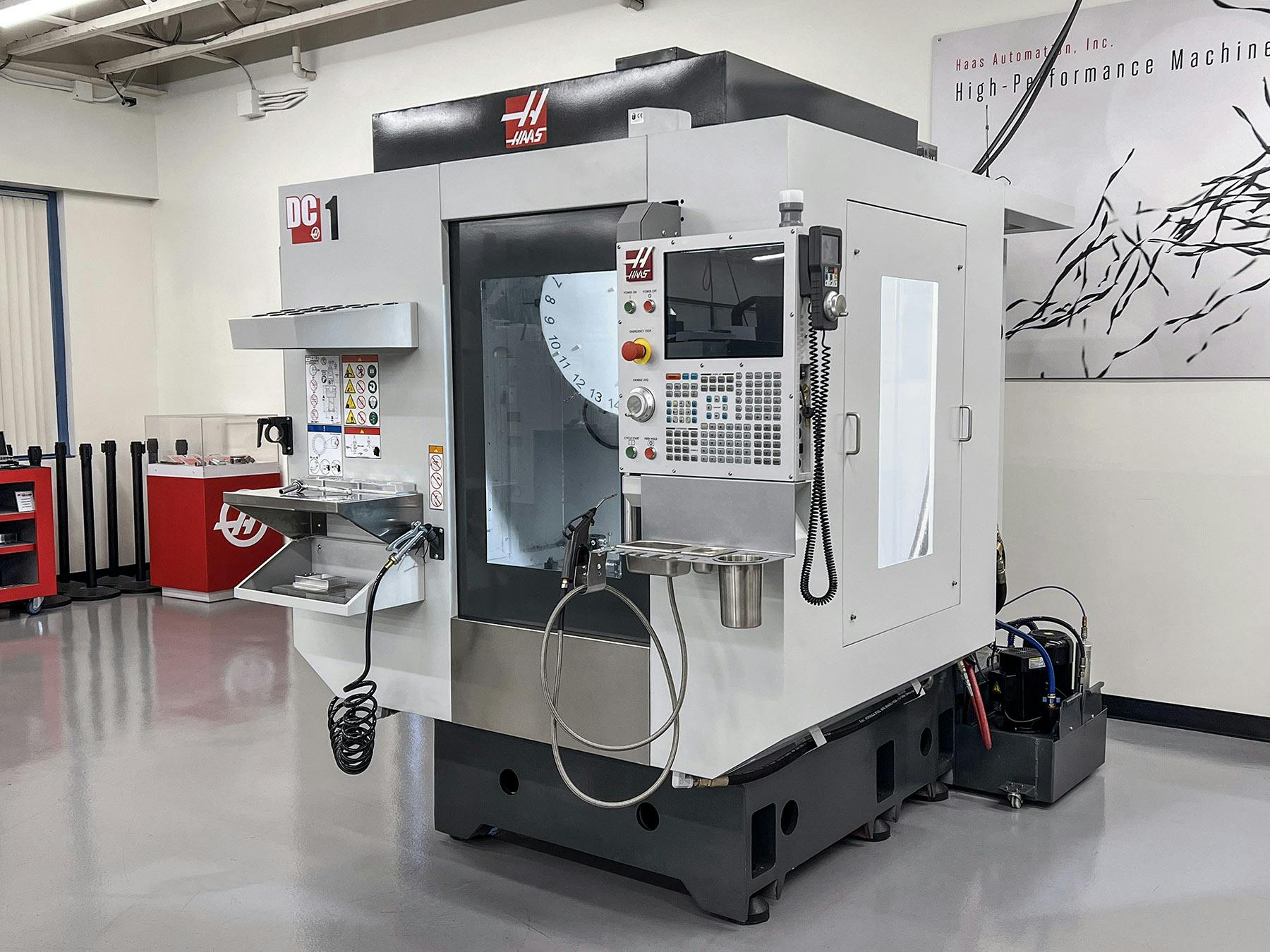 Haas&rsquo; DC-1 drill center has an extra-wide one-piece base that provides stability needed for heavier parts and fixtures, and users can easily add optional 4th- and 5th-axis drives.