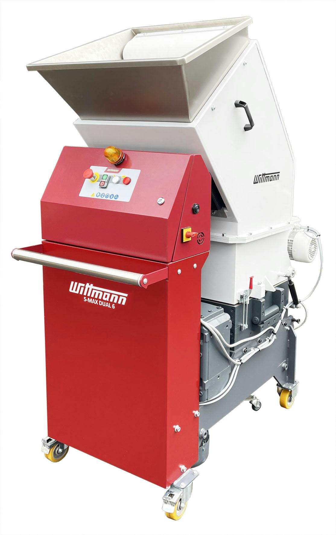 Wittmann's S-Mas Dual 6 granulator can handle large sprues and parts.