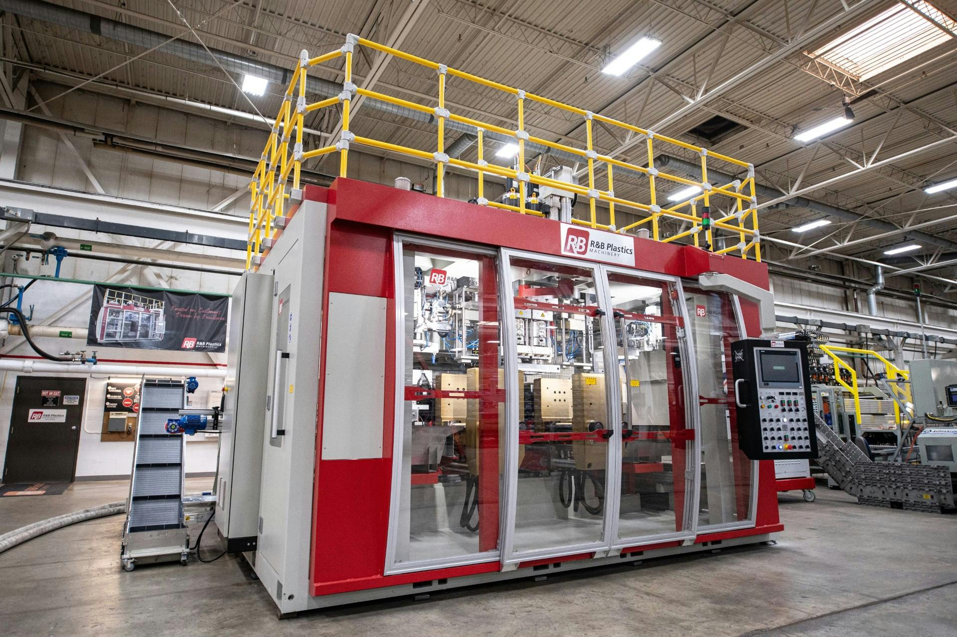 R&B Plastics Machinery debuted its RBS-E550D blow molding machine at NPE2024.