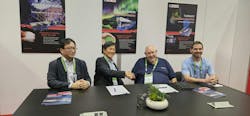 From left to right: Koji Onda, manager, export extrusion sales for Shibaura Machine, Japan; Masayuki Yagi, assistant president, new machinery development for Shibaura Machine, Japan; NFM President Paul Roberson; and NFM account manage Nick Roberson