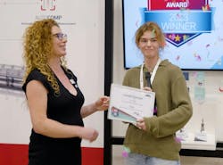 The first Female Machinist of the Year award was presented in 2023 to Lena Risse, right, by Johanna Boland, strategy and communications manager for Anca.