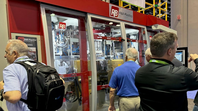 NPE2024 attendees check out R&B Plastics Machinery's new blow molder.