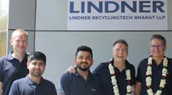From left, Patryk Max, Chirag Verma, Ganesh Karankal, Gerhard Gamper and Manuel Lindner celebrate the foundation of Lindner Recyclingtech Bharat LLP, which is headquartered in Delhi, India.