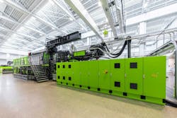 Engel has installed an injection molding machine with more than 6,000 tons of clamping force to its St. Valentin, Austria, technical center. Engel has installed an injection molding machine with more than 6,000 tons of clamping force to its St. Valentin, Austria, technical center.
