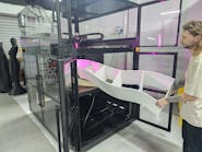 The Modix Mama-1700 prints large parts using standard pellets. The Modix Mama-1700 prints large parts using standard pellets.