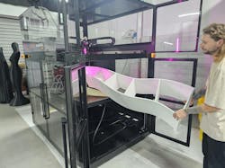 The Modix Mama-1700 prints large parts using standard pellets. The Modix Mama-1700 prints large parts using standard pellets.