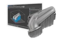 Materialise's e-Stage for Metal+ generates its own supports. Materialise's e-Stage for Metal+ generates its own supports.