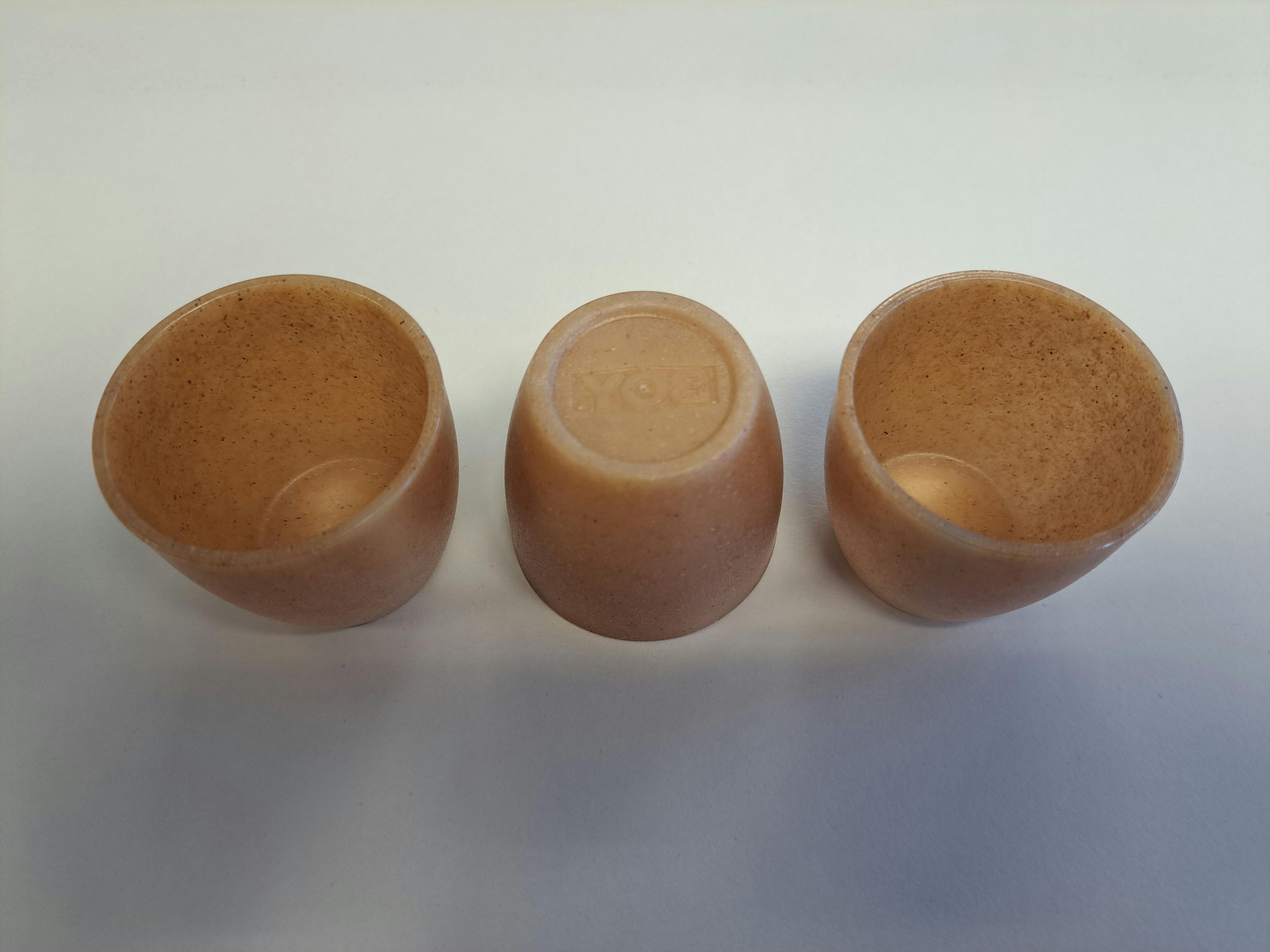 Injection molding machine makers say that customers are increasingly inquiring about biomaterials, like the material Boy used on one of its presses to form these cups.