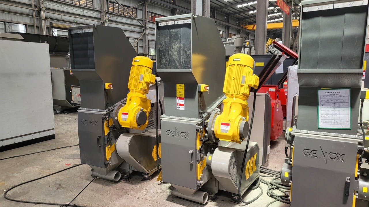 Genox's GCV400 is one of several granulators companies showed off recently at NPE2024. It can be used to process materials ranging from plastic purge and film to wood and fiber.