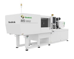 Sodick's Infilt-V technology, available with new machines, allows user to force gas into the injection molding process. It's useful when working with viscous materials, like PLA, or trying to lightweight parts. Sodick's Infilt-V technology, available with new machines, allows user to force gas into the injection molding process. It's useful when working with viscous materials, like PLA, or trying to lightweight parts.