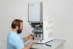 A worker works with Evosys' EvEvoWeld Mini. Though designed for smaller quantities and laboratory use, the welding system has some of the features of larger Evosys systems, so tasks easily scale up. A worker works with Evosys' EvEvoWeld Mini. Though designed for smaller quantities and laboratory use, the welding system has some of the features of larger Evosys systems, so tasks easily scale up.