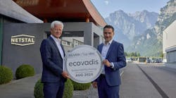 Netstal CEO Renzo Davatz, right, and Michael Rocholl, head of quality and process management, hold the company’s Ecovadis silver medal. Netstal CEO Renzo Davatz, right, and Michael Rocholl, head of quality and process management, hold the company’s Ecovadis silver medal.