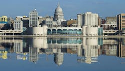 Skyline of Madison, Wisconsin featuring the Monona Terrace convention center. Skyline of Madison, Wisconsin featuring the Monona Terrace convention center.