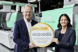 Managing Partners Michael and Juliane Hehl display Arburg's EcoVadis Gold Medal. Managing Partners Michael and Juliane Hehl display Arburg's EcoVadis Gold Medal.