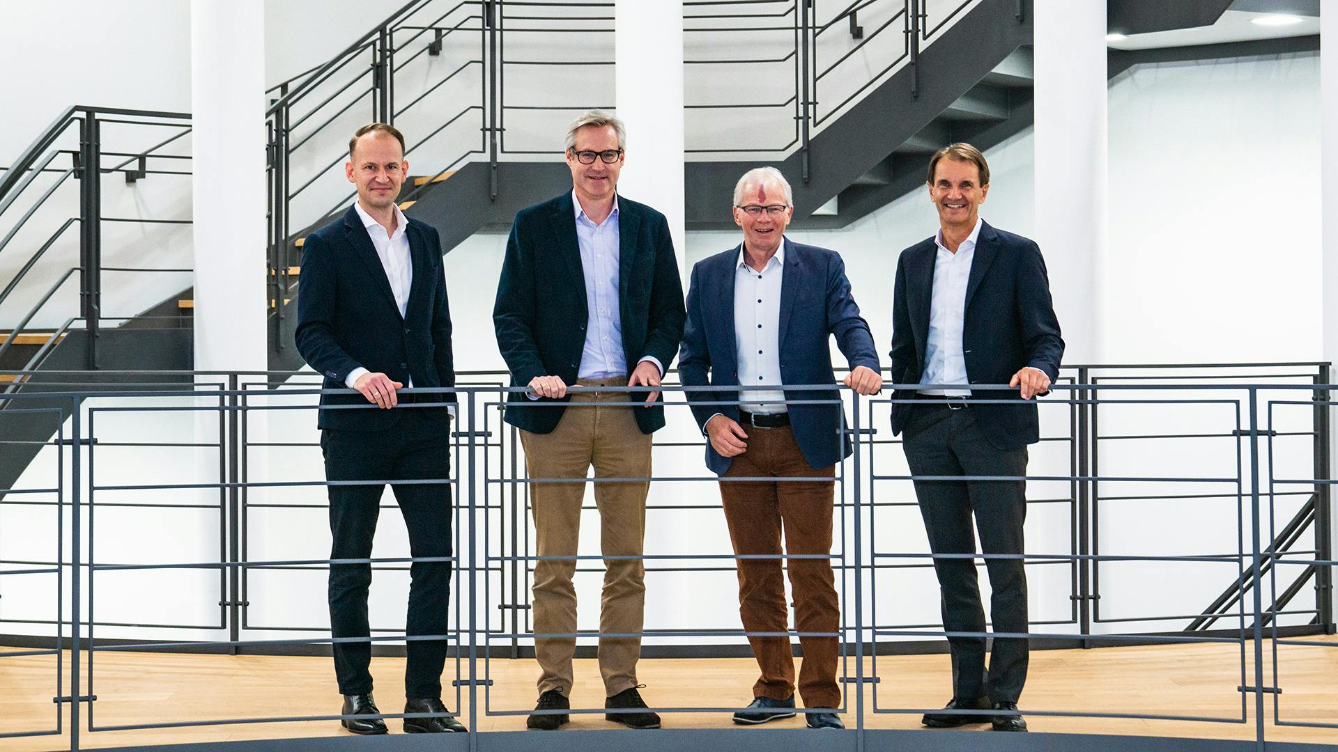 Br&uuml;ckner Group has announced a number of leadership changes to start the new year. Sebastian Lange, left, now is CEO of Br&uuml;ckner Servtec, while Axel von Wiedersperg is CEO of the Br&uuml;ckner Group. Helmut Huber, third from left, has retired as CSO of Br&uuml;ckner Maschinenbau. Markus Gschwandtner, far right, now is CSO of Br&uuml;ckner Maschinenbau.