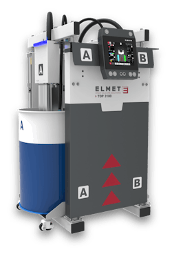 Elmet's Top 3100 LSR dosing system features the company's new M-Type pump. Elmet's Top 3100 LSR dosing system features the company's new M-Type pump.