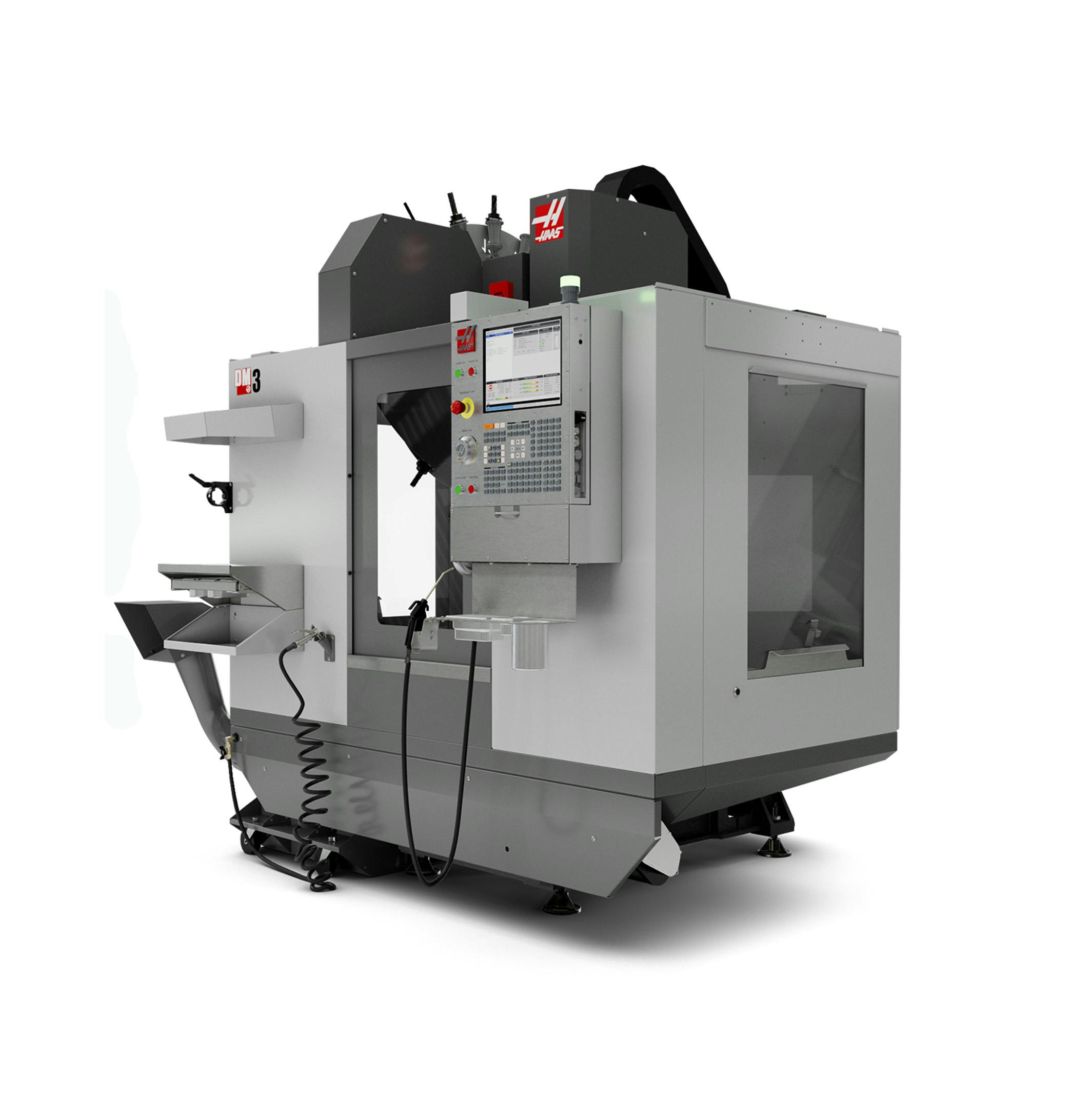 The Haas DM-3 drilling and milling machine has a 40-taper spindle and 18+1 tool changer.