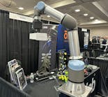 A cobot is shown in a booth at Collaborate 2025 in January. Sales of automation equipment were virtually flat in 2024, according to statistics released at the event. A cobot is shown in a booth at Collaborate 2025 in January. Sales of automation equipment were virtually flat in 2024, according to statistics released at the event.