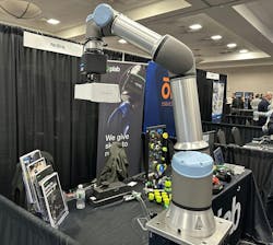 A cobot is shown in a booth at Collaborate 2025 in January. Sales of automation equipment were virtually flat in 2024, according to statistics released at the event. A cobot is shown in a booth at Collaborate 2025 in January. Sales of automation equipment were virtually flat in 2024, according to statistics released at the event.