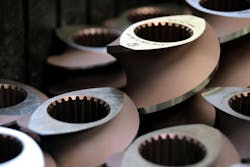 When extruding with bioresins, Dean Elliott, technical processing manager at Entek, recommends avoiding reverse convey screw elements that pump the compound back toward the extruder throat because the action could degrade the temperature-sensitive materials. When extruding with bioresins, Dean Elliott, technical processing manager at Entek, recommends avoiding reverse convey screw elements that pump the compound back toward the extruder throat because the action could degrade the temperature-sensitive materials.