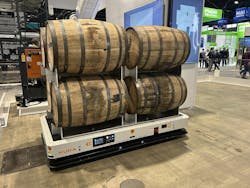 The Kuka KMP3000P AMR, showcased at Promat 2025, has a 360-degree view and charges wirelessly. The Kuka KMP3000P AMR, showcased at Promat 2025, has a 360-degree view and charges wirelessly.