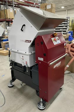 Wittmann's S-Max Dual 8 granulator has been redesigned for a smaller footprint. Wittmann's S-Max Dual 8 granulator has been redesigned for a smaller footprint.
