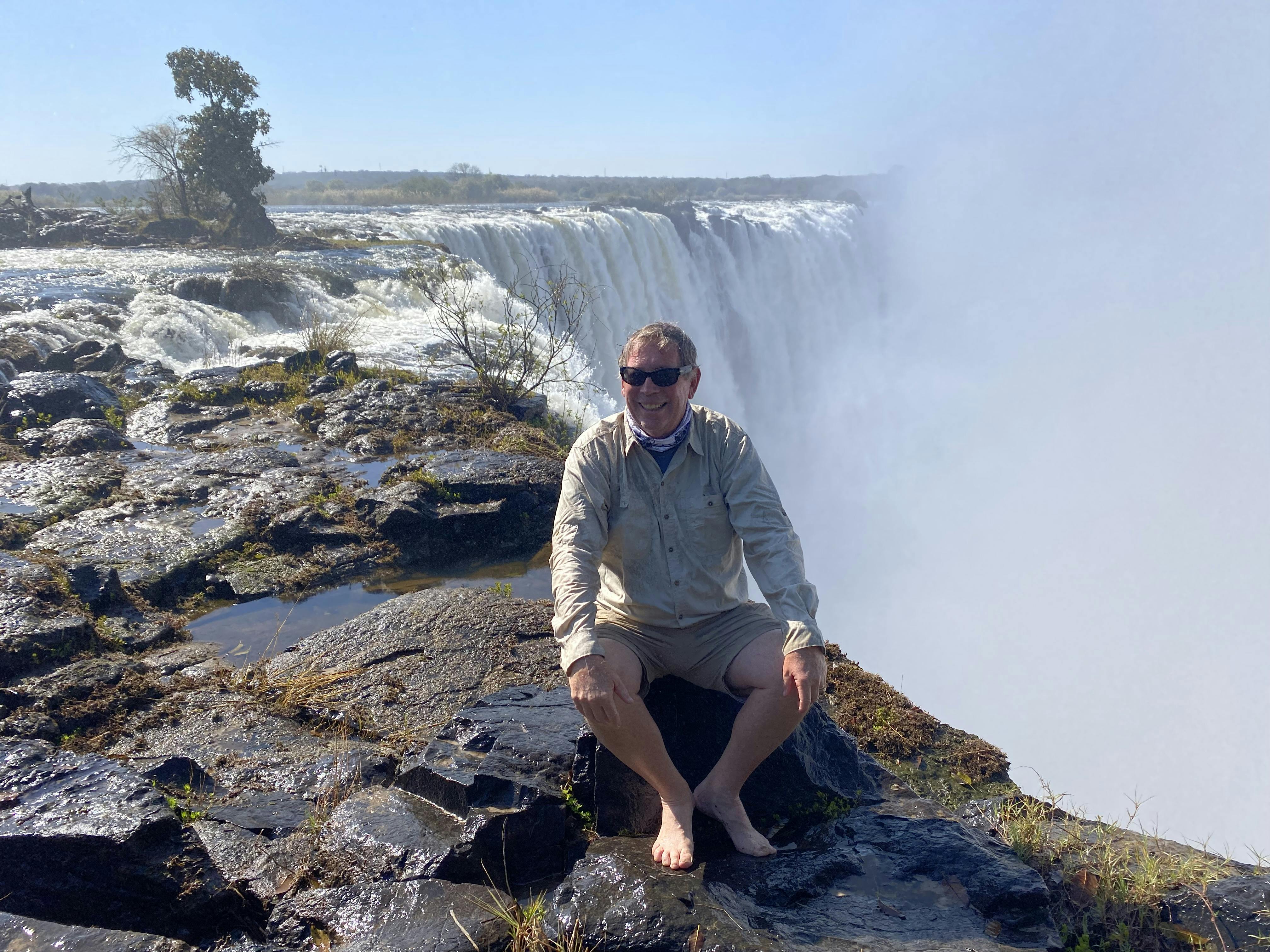 Jay Waddell at Victoria Falls, on the Zambezi River in Africa.