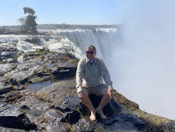 Jay Waddell at Victoria Falls, on the Zambezi River in Africa. Jay Waddell at Victoria Falls, on the Zambezi River in Africa.