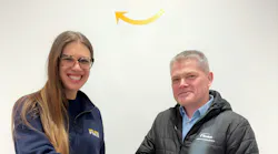Erica Canaia, left, is CEO of Fimic Srl; Sven Conrad is Nordson BKG global segment development director.