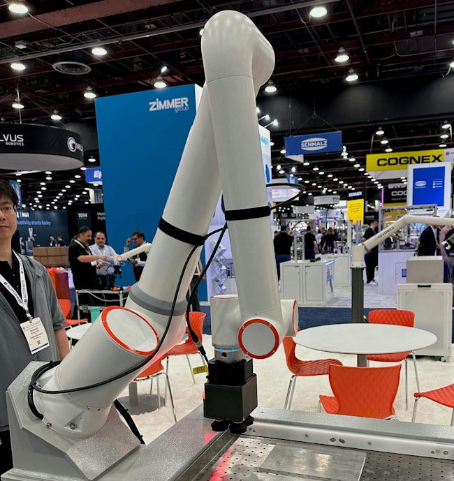 The FR10 cobot from Fairino on the floor at Automate 2025. For the first time, the Association for Advancing Automation is breaking out figures for cobot sales in its quarterly report.