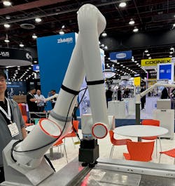 The FR10 cobot from Fairino on the floor at Automate 2025. For the first time, the Association for Advancing Automation is breaking out figures for cobot sales in its quarterly report. The FR10 cobot from Fairino on the floor at Automate 2025. For the first time, the Association for Advancing Automation is breaking out figures for cobot sales in its quarterly report.