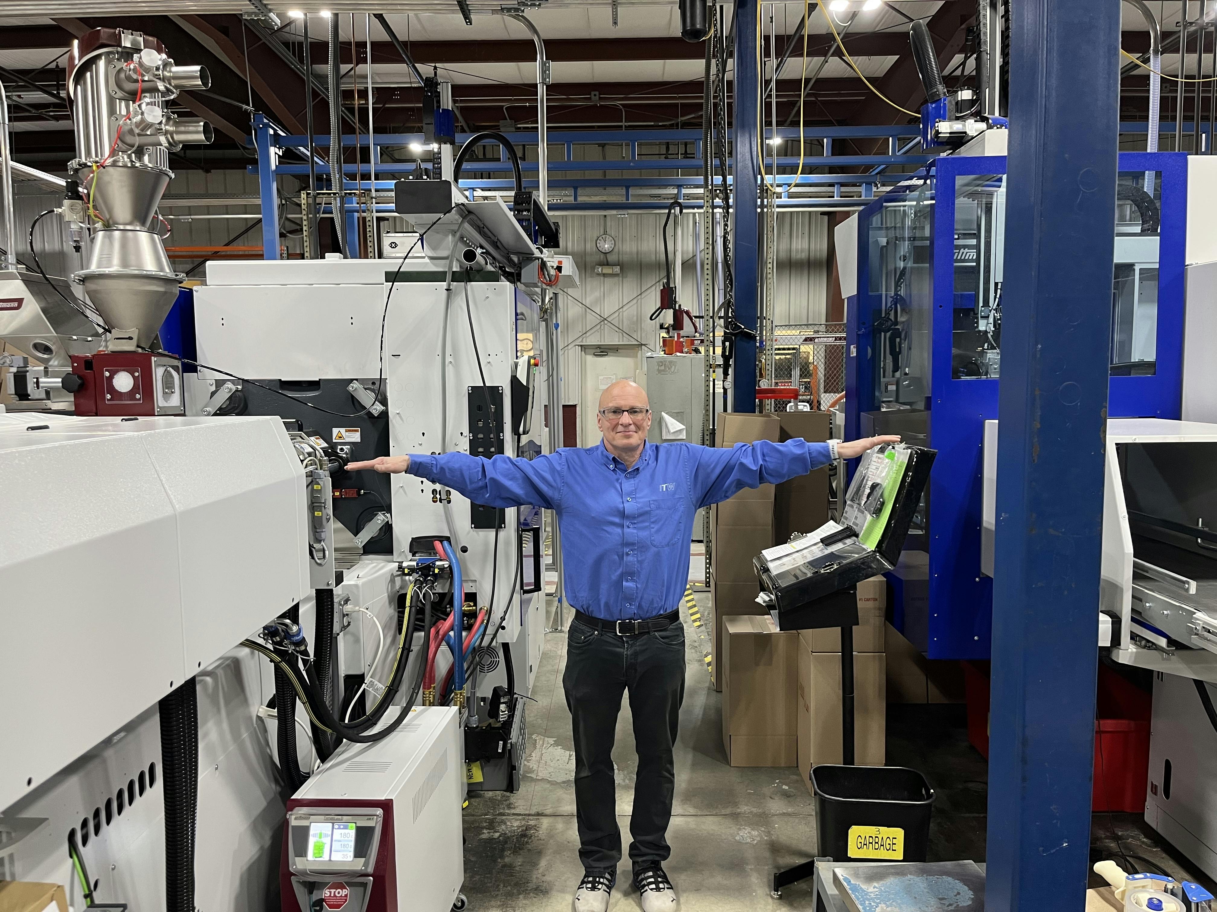 ITW Deltar Fasteners is proud of its efficient use of space and narrow aisles, as manufacturing engineer Phil Dunn demonstrates.