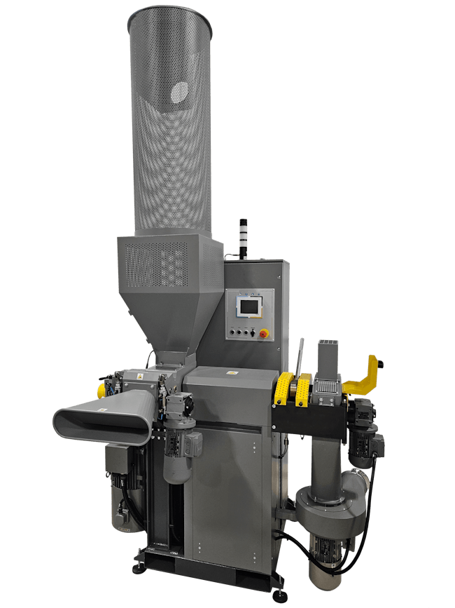 The Sasquatch repelletizer from Advanced Blending Solutions offers high output with minimal energy use.