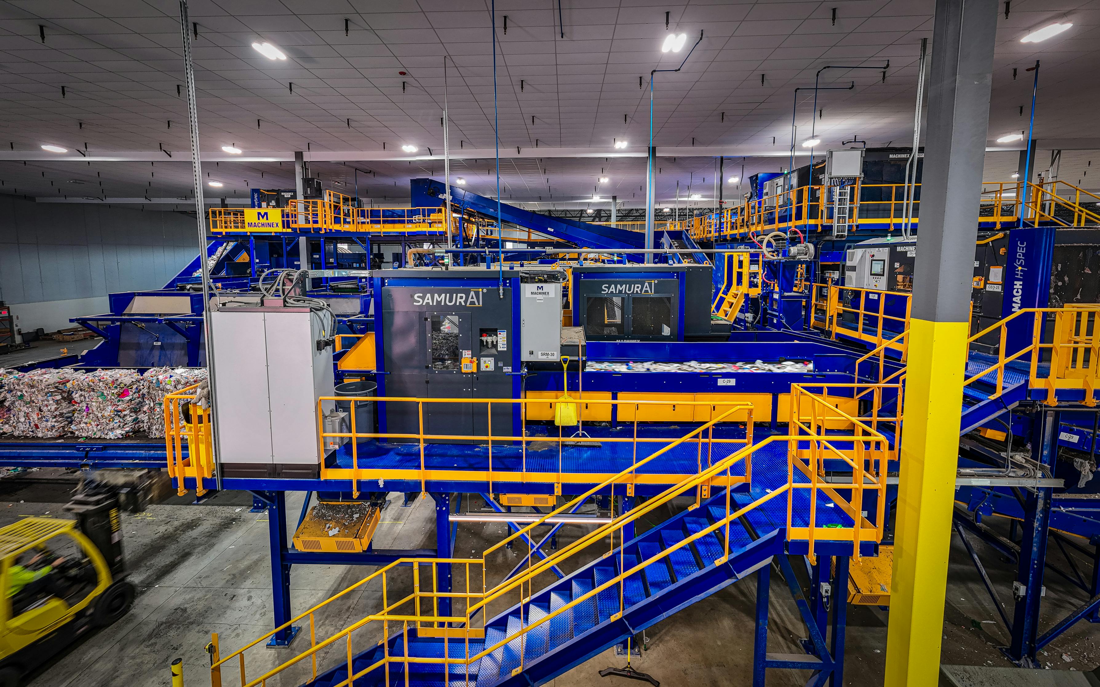 The recycling line at PureCycle Technologies uses Machinex equipment, including SamurAI sorting robots.