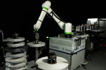 The Sidel CoboReel employs a cobot to change reels of labels for bottling. The Sidel CoboReel employs a cobot to change reels of labels for bottling.