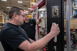 Final assembly inspection and review on an R&B RBS-E650D all-electric continuous extrusion blow molding machine. Final assembly inspection and review on an R&B RBS-E650D all-electric continuous extrusion blow molding machine.