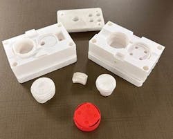 American Tool & Mold's new prototyping division used both a metal printer and plastics stereolithography printer to produce these parts. The additive manufacturing technologies allow the Clearwater, Fla., shop to turn around some parts within 10 days. American Tool & Mold's new prototyping division used both a metal printer and plastics stereolithography printer to produce these parts. The additive manufacturing technologies allow the Clearwater, Fla., shop to turn around some parts within 10 days.