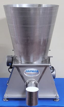 The Hapman PosiPro dosing feeder has an optional conical extension hopper to increase capacity. The Hapman PosiPro dosing feeder has an optional conical extension hopper to increase capacity.