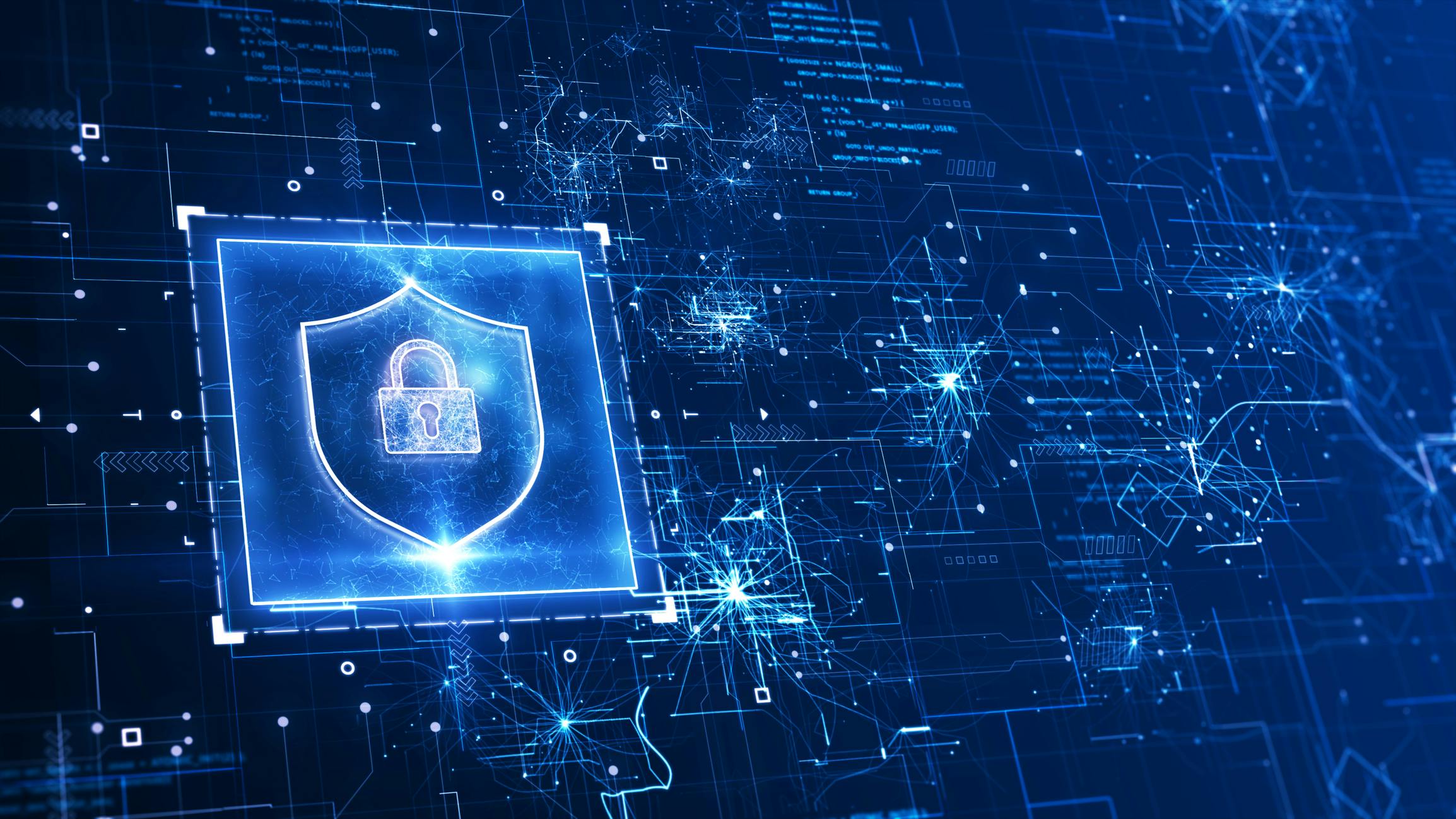 An image of a lock superimposed on computer circuitry.