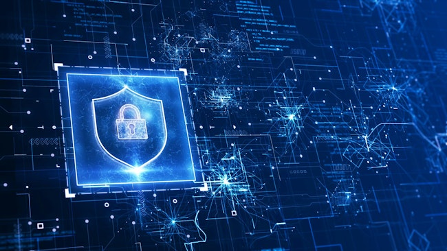 An image of a lock superimposed on computer circuitry.