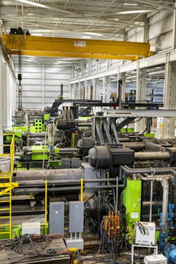Evco Plastics' biggest injection molding machine has 4,400 tons of clamping forces. Evco Plastics' biggest injection molding machine has 4,400 tons of clamping forces.