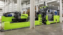 Evco Plastics' biggest injection molding machine has 4,400 tons of clamping forces. Evco Plastics' biggest injection molding machine has 4,400 tons of clamping forces.