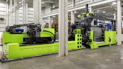 Evco Plastics' biggest injection molding machine has 4,400 tons of clamping forces. Evco Plastics' biggest injection molding machine has 4,400 tons of clamping forces.