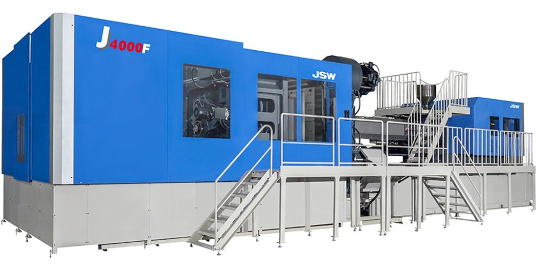 JSW joined the big, electric injection molding machine trend in June when it introduced the two-platen 4,400-ton J4000F-22000H.