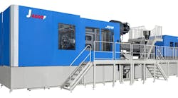 JSW joined the big, electric injection molding machine trend in June when it introduced the two-platen 4,400-ton J4000F-22000H. JSW joined the big, electric injection molding machine trend in June when it introduced the two-platen 4,400-ton J4000F-22000H.