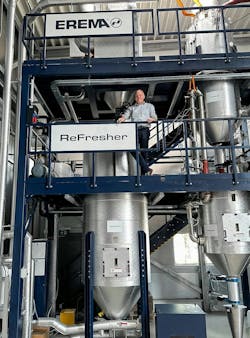 Erema's ReFresher odor-reducing technology can now connect to the PLC of the recycling machine it's working with. Erema's ReFresher odor-reducing technology can now connect to the PLC of the recycling machine it's working with.