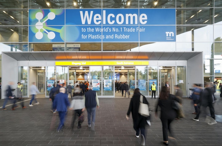 K 2025 attendees enter one of the trade fair's halls in Düsseldorf, Germany.