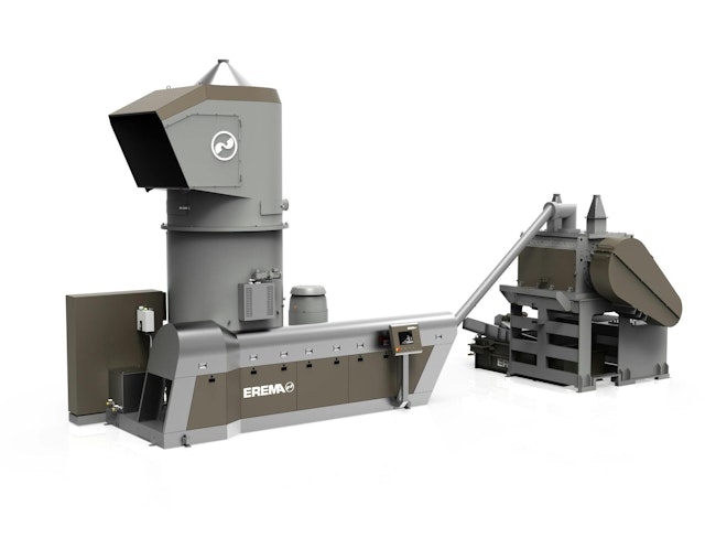 Erema's Agglorema can handle heavily contaminated film prior to chemical or mechanical recycling.