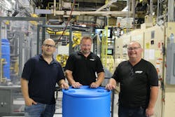 The team behind the automation solution for drums at Greif: From left, David Mravyan, director of engineering, Minatech Inc.; Rob Holubec, plant manager and North America plastic reliability engineer, Greif Inc.; and Mike Cornell, plant superintendent, Greif Inc. The team behind the automation solution for drums at Greif: From left, David Mravyan, director of engineering, Minatech Inc.; Rob Holubec, plant manager and North America plastic reliability engineer, Greif Inc.; and Mike Cornell, plant superintendent, Greif Inc.