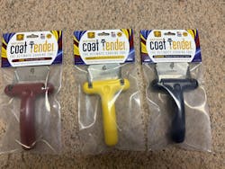 Developed by dog groomer Jodi Murphy and the Southpointe Manufacturing shop, the Coat Tender dog-grooming accessory comes in three colors and three styles, depending on dog breed. Developed by dog groomer Jodi Murphy and the Southpointe Manufacturing shop, the Coat Tender dog-grooming accessory comes in three colors and three styles, depending on dog breed.